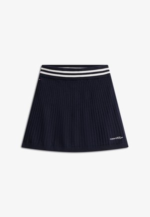 Tommy Hilfiger, LOGO EMBROIDERY RIB-KNIT SKIRT - Jupe trapèze - dark night navy