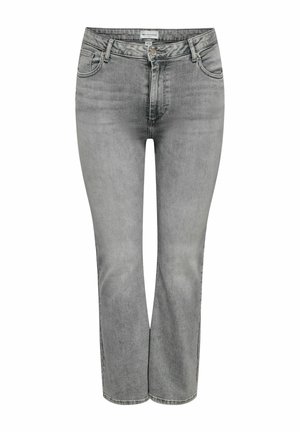 Grå jeans i denim med rak benen passform, femficksdesign och knappgylf. Tyget har en mjuk, lätt urblekt textur.