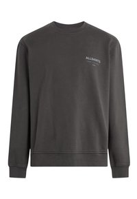 Mörkgrå sweatshirt med långa ärmar, ribbad krage och muddar. Har diskret "ALLSAINTS" logotyp på bröstet. Slät yta.