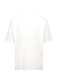 T-shirt blanc en coton avec une coupe décontractée, des manches courtes et un col rond. Design simple, de couleur unie sans motifs ni embellissements.