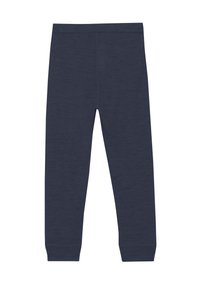 Mörkblå leggings gjorda av mjukt material, med en figurnära design och elastiska muddar vid anklarna samt en sömlös midja.