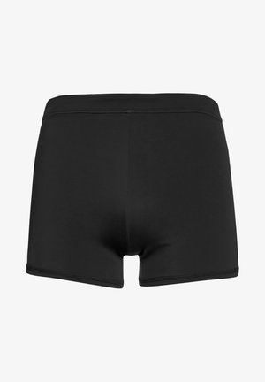 Juodos maudymosi šortai, pagaminti iš lygaus, tamprus audinys. Yra vidutinio aukščio juosmuo ir plokščios siūlės, užtikrinančios patogumą ir ilgaamžiškumą.