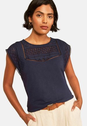 Love & Roses, BRODERIE YOKE JERSEY T-SHIRT - T-shirts print - navy