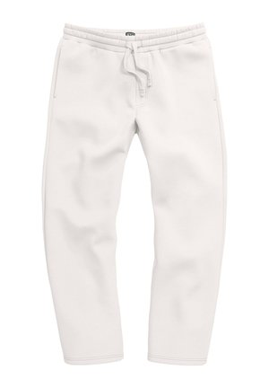 Witte sweatpants met een elastische tailleband, trekkoord en zijzakken. De stof heeft een gladde textuur en een ontspannen pasvorm.