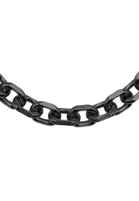 Schwarze Metallkette mit ovalen und runden Gliedern in glattem, glänzendem Finish. Jedes Glied ist gleichmäßig in Größe und Form.
