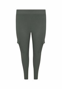 Hög midja gröna leggings gjorda av stretchigt material, med sidofickor och en slät, matt textur. Slim fit-design.