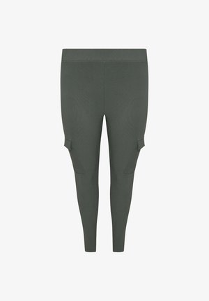 Højhalsede grønne leggings lavet af strækbart stof, med sidelommer og en glat, mat overflade. Slim fit design.