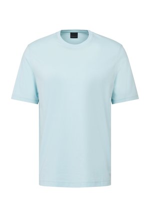 Light blue crew neck t-shirt. Short sleeves, smooth texture, and regular fit. No visible graphics or accents.