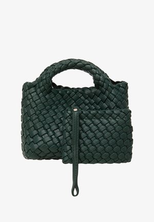 Zöld szőtt bőrtáska lekerekített felső fogantyúval, melynek oldalán lev removable pouch található. Strukturált felület és kompakt dizájn jellemzi.