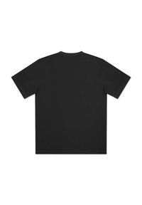 Czarny krótki rękaw t-shirt wykonany z bawełny, z okrągłym dekoltem i prostym dołem. Gładka tekstura bez widocznych logo czy wzorów.