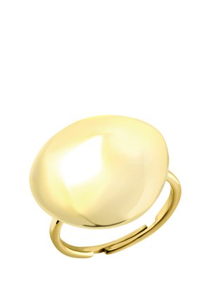 Glat, skinnende guldring med en stor, rundet kuppelagtig top og et åbent justerbart bånd.