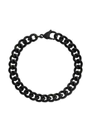 Schwarzes Kettenarmband aus glänzenden Metallgliedern mit einem Verschluss und einem einheitlichen, abgerundeten Glieddesign für zusätzlichen Textur.