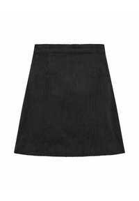 Černá kordurová áčková mini sukně s předními kapsami a elastickým pasem.