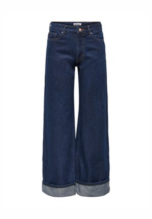 ONLY WITH ONLELLA MEDIUM WAIST - Wide leg - dark blue denim