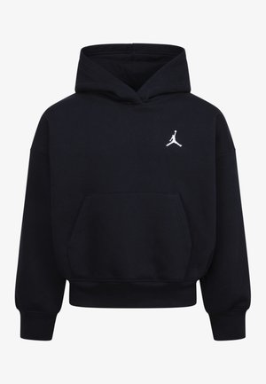 Sweat-shirt à capuche noir avec une poche avant, des poignets côtelés et un logo Jumpman blanc sur la poitrine. Tissu doux avec une coupe décontractée.