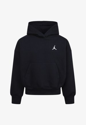 Sweatshirt preto com capuz, bolso frontal, punhos canelados e um logótipo Jumpman branco no peito. Tecido macio com um ajuste confortável.