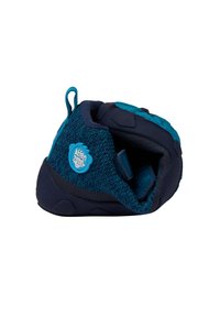 Scarpe per bambini di colore blu navy e verde teal con tomaia in rete testurizzata, suola ammortizzata e una fascia con chiusura a strappo per una vestibilità sicura.