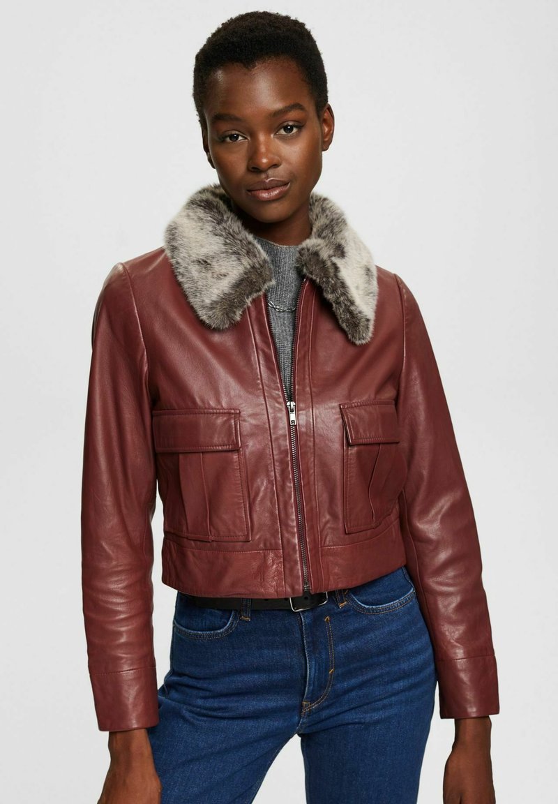 Esprit Collection Leather jacket rust brown/brown Zalando.co.uk