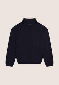 Pullover nero con colletto alto, maniche raglan e polsini elasticizzati. Tessuto liscio, design minimalista, senza loghi o motivi visibili.
