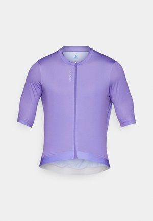 Fioletowa, krótko rę k awkowa koszulka rowerowa z zamkiem błyskawicznym z przodu, gładką fakturą i dopasowanym krojem. Lekki materiał z zaokrąglonym hemem.
