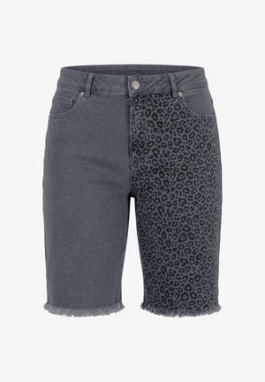Angel of Style, DENIM SHORTS, WIDE LEG, LEOPARD PRINT, 5 POCKETS - Shorts - grey denim