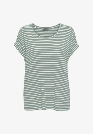 Groen-wit gestreept T-shirt, korte mouwen, ronde hals, losse pasvorm, zachte stof, casual stijl, zichtbare stiksels bij de zomen.