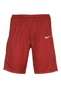 Pantaloni sportivi rossi realizzati in materiale leggero, con dettagli laterali bianchi e un piccolo logo Nike bianco sul davanti. Dotati di vita elastica.