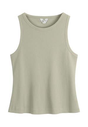 Ärmelloses, geripptes Tanktop in hellem Olivgrün mit rundem Ausschnitt und geradem Saum.