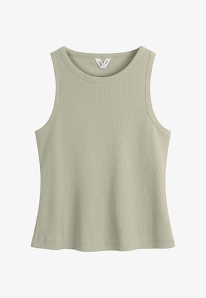 Ärmelloses, geripptes Tanktop in hellem Olivgrün mit rundem Ausschnitt und geradem Saum.
