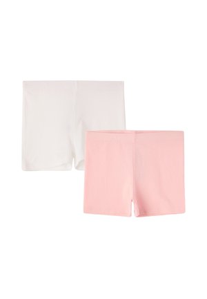 Set di pantaloni corti in cotone, uno bianco e uno rosa chiaro. Texture morbida, vita elastica e design classico dei pantaloni corti. Adatto per l'abbigliamento casual.