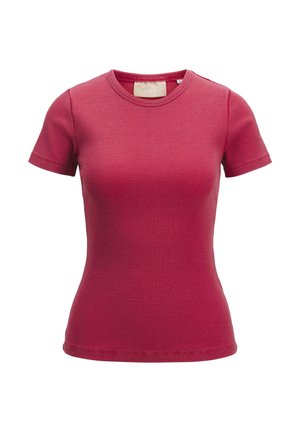 Tettsittende t-skjorte med korte ermer i ribbet materiale, livlig rød farge, rund hals, med en jevn tekstur og minimale sømmer.