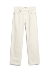 Witte denim broeken met een rechte pijpdesign, voorzien van een standaard tailleband, vijf zakken en minimalistische stikdetails.