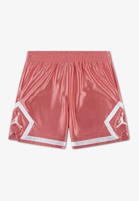 Ροζ αθλητικό σορτς από λείο ύφασμα, με λευκές πινελιές και λογότυπο στο κάτω αριστερό πόδι. Ελαστική μέση για άνεση.