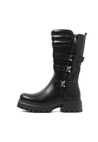 Stivali Donna QUEEN HELENA In Pelle Con Tacco Plateau 9 Cm - Gamba 28 Cm, Chiusura A Fibbia