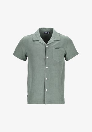 Löysäshortsihihainen napitettava paita pehmeästä vihreästä kankasta, jossa on tekstuuripinta. Paita sisältää rintataskun ja lovetun kauluksen.