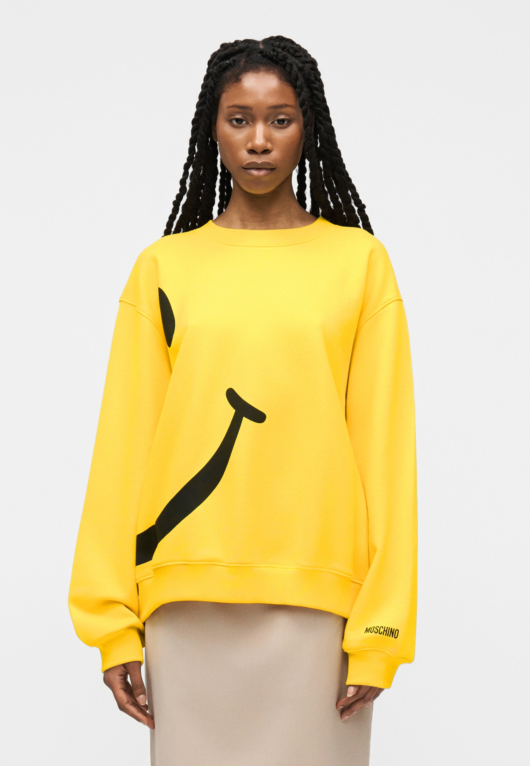 MOSCHINO イエロー コットンニットタンクトップ トップス ノースリーブ ニット タンクトップ ラウンドネック ミディ丈