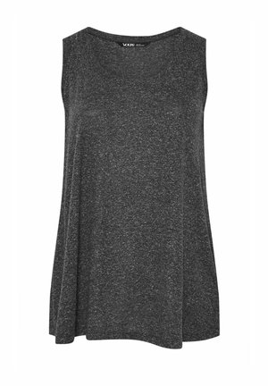 Donkergrijze mouwloze tanktop met losse pasvorm en ronde hals, gemaakt van zacht gestructureerde stof.