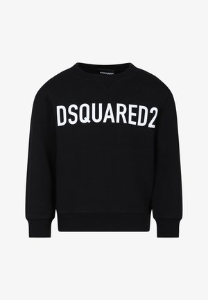 Felpa nera in tessuto morbido, con scollo rotondo e maniche lunghe. La parte anteriore presenta grandi lettere bianche "DSQUARED2".