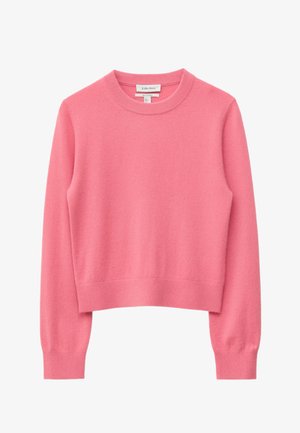 Pull-over rose à manches longues, col rond, avec poignets et ourlet côtelés. Confectionné en matière douce et texturée. Design simple.