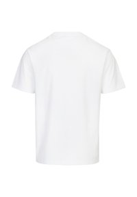 Weißes T-Shirt mit kurzen Ärmeln aus Baumwolle, mit Rundhalsausschnitt und lockerer Passform. Glatte Textur ohne sichtbare Muster oder Akzente.
