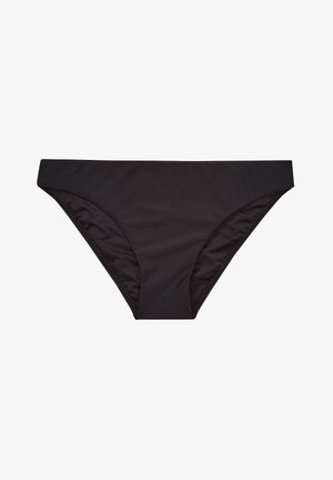 Sort bikini bund med lav talje, glat stof og uden synlige mønstre eller hardware. Klassisk snit med sidesømme.