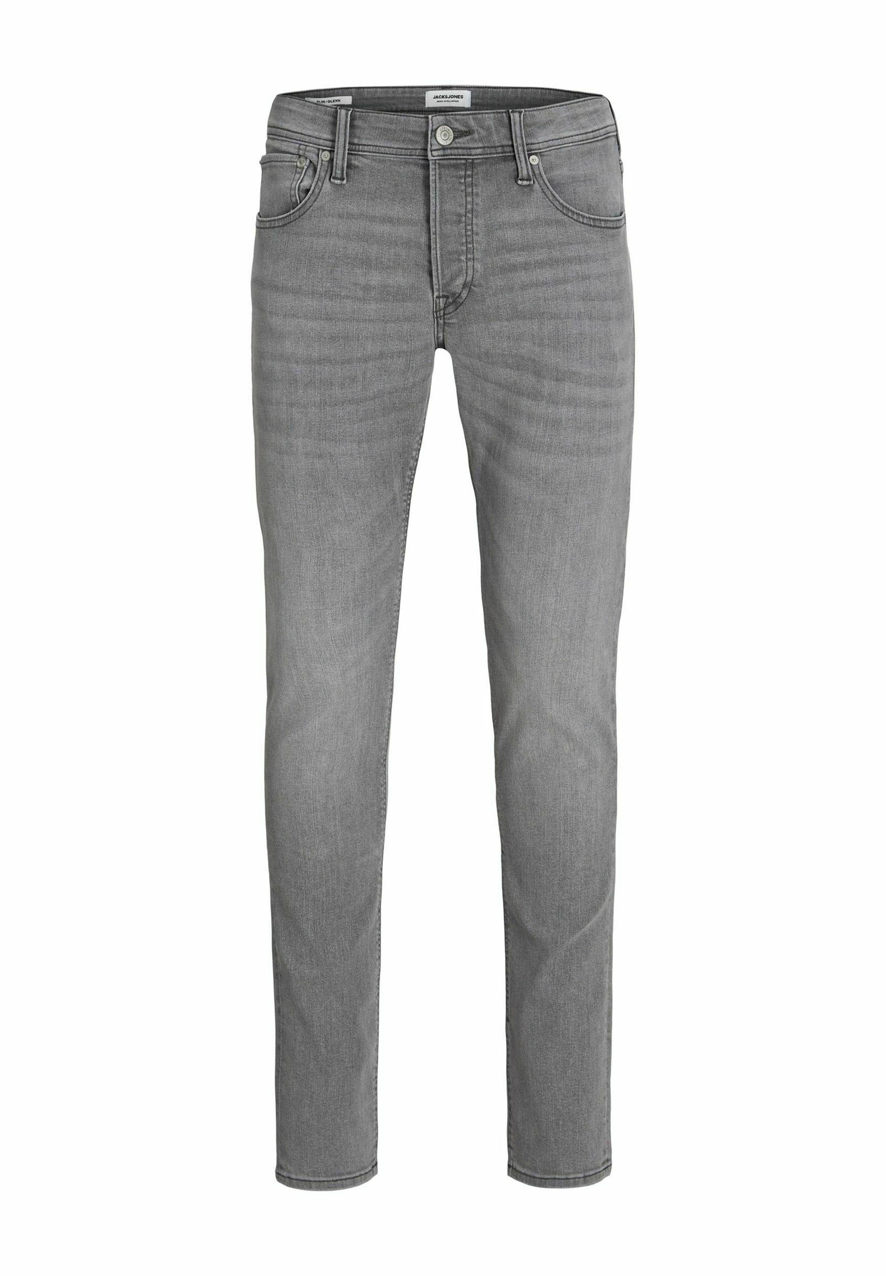 Grijze denim jeans met een slim fit, voorzien van een klassieke vijf-pocketontwerp en een knoopsluiting in de taille. Subtiele vervagingdetails.