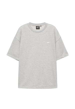 PULL&BEAR, SHORT SLEEVE WITH LOGO - SWEATSHIRT - T-shirt basique - mottled light grey