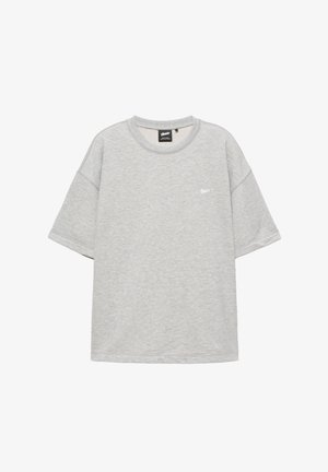 PULL&BEAR, SHORT SLEEVE WITH LOGO - SWEATSHIRT - T-shirt basique - mottled light grey