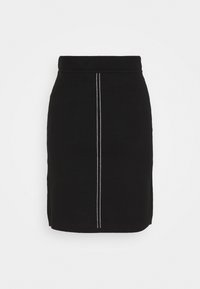 Schwarzer Rock mit schmaler Passform und glatter Textur. Auffälliger weißer Nadelstreifen in der Mitte. Elastischer Bund für zusätzlichen Komfort.