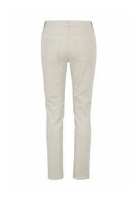 Slim-fit byxor i ljusbeige bomull med en slät textur, bakfickor och subtila sömnadsdetaljer. Enkelt och välsytt design.