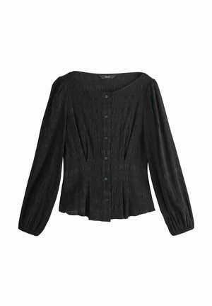 REGULAR FIT - LONG SLEEVE BOATNECK TEXTURED BUTTON-FRONT  - Bluse - black