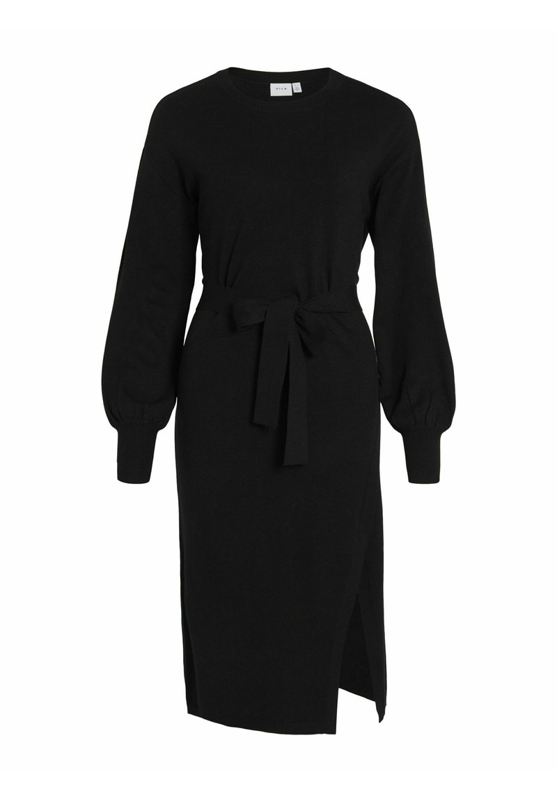 VILA VIRICKY BELTED - Stickad klänning - black
