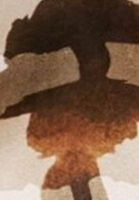 Watercolor artwork featuring a silhouette in soft brown tones, with layered textures and organic shapes, creating a subtle, abstract representation.