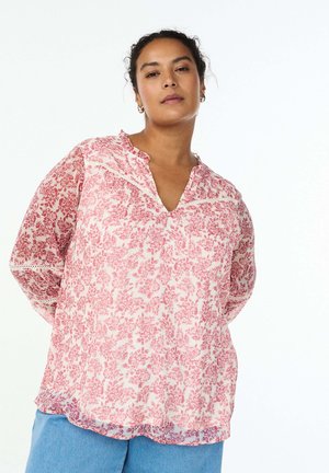 MIT BLUMENPRINT UND BORTE - Blūze - red rose aop